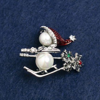Spilla Natalizia in metallo argentato Maiorca, strass e smalto 28x38 mm +