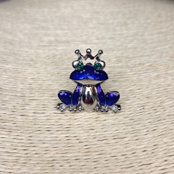 Spilla Rana in metallo argentato, strass e smalto 30 mm +