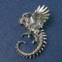 Spilla Drago metallo argentato con strass rossi 64x50mm+