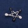 Spilla Stella nera smalto e strass bianchi, metallo argentato 36×44 mm