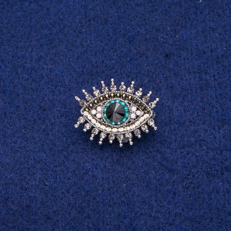Spilla Occhio in strass 21×26 mm, metallo argentato