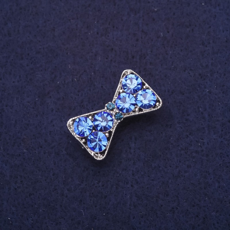 Spilla Fiocco in strass blu, metallo argentato