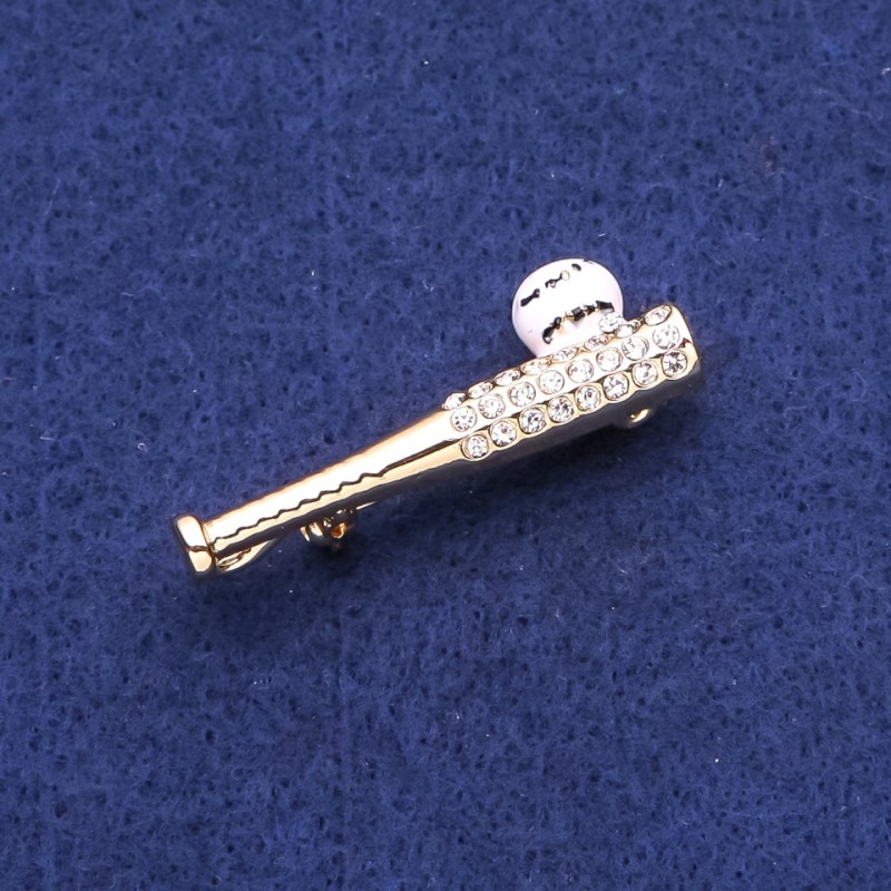 Spilla Mazza da baseball con strass dorato 13x40 mm