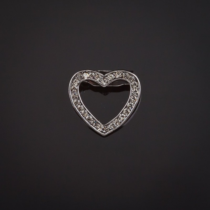 Spilla Cuore metallo argentato e strass 20×18 mm +