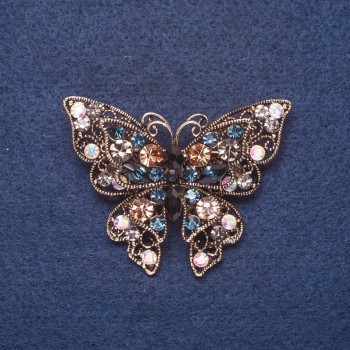 Spilla 'Farfalla' con grandi strass multicolori, colore metallo dorato, 4×5,5 cm