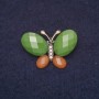 Spilla Farfalla 31×21 mm, strass e pietre, colore verde e marrone, metallo dorato