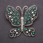Spilla Farfalla con strass verdi 52×56 mm metallo grigio