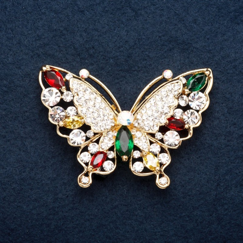 Spilla farfalla dorata con strass