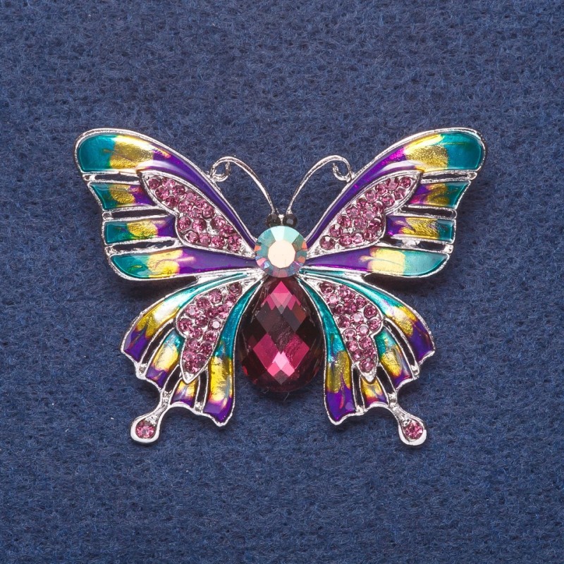 Spilla «Farfalla» smalto porpora, colore metallo argento 3,5×5 cm