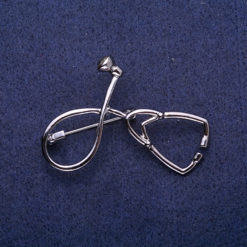 Spilla a stetoscopio in metallo grigio 44x30 mm