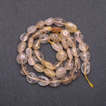 Perle di quarzo rutilato dorato «hairy», sfaccettate, diametro 8–10 mm (+/-), filo, lunghezza 38 cm