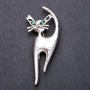 Spilla «Gatto» con strass verdi 77×32 mm metallo grigio