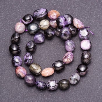 Perle in pietra naturale di charoite, sfuse, diametro 11-14×9,5 mm, filo da 39 cm