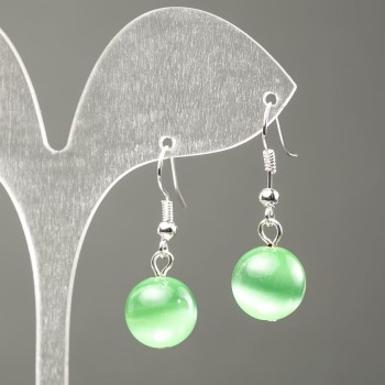 Orecchini in pietra naturale Occhio di Gatto verde, diametro 10 mm ±, lunghezza 31 mm ±