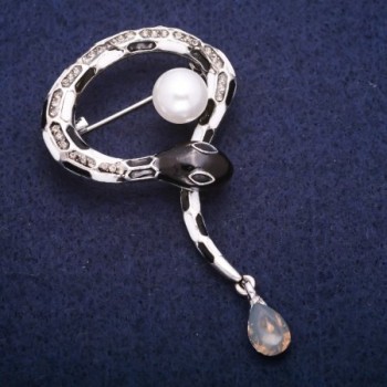 Spilla a forma di serpente, smalto con perlina e strass grigi, metallo argentato 37×53 mm