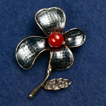 Spilla Fiore con perline di corniola e smalto 47×60 mm, metallo dorato