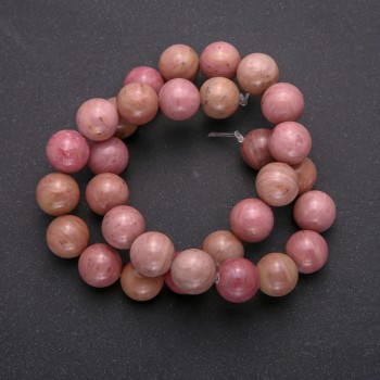 Perle in pietra naturale Rodonite, sferette lisce, diametro 12–13 (+ -) mm, filo di lunghezza 38 (+ -) cm