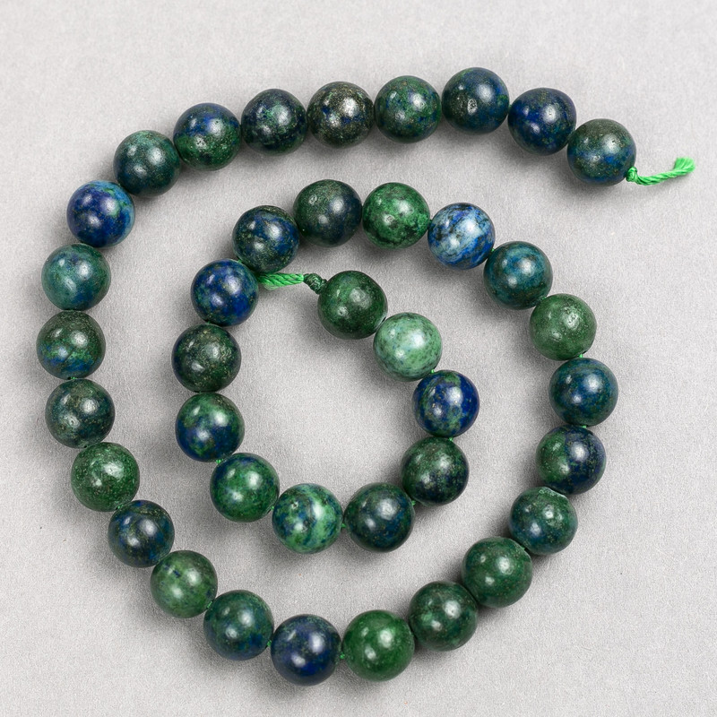 Perline in pietra azzurrite su filo, sfere lisce, diametro 10 mm, lunghezza 38 cm+