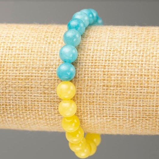 Bracciale elastico con acquamarina e citrino (acrilico artificiale), diametro 8,5 mm (+/-), lunghezza 18 cm (+/-)