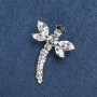 Spilla Libellula metallo argentato, strass bianchi 36×28 mm +