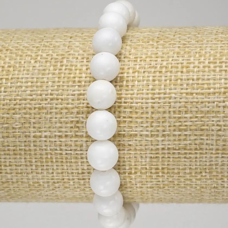 Bracciale in agata bianca (pressata) con perline lisce, diametro 8 mm ± (elastico)