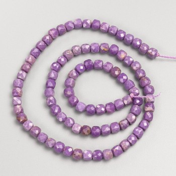 Perline di Fosfosiderite, pietra naturale, sfaccettate a cubi su filo, diametro 4–5 mm, lunghezza 38 cm ±