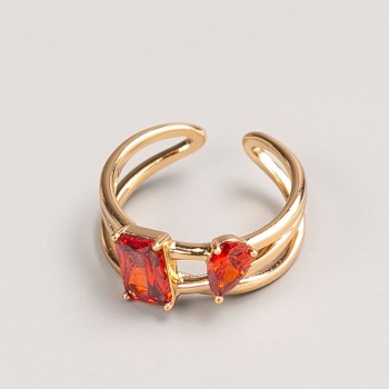 Anello Xuping colore metallo 'oro' pietra rossa, misure 16, 18