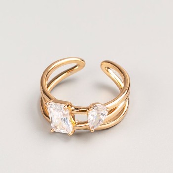 Anello Xuping, colore metallo dorato e pietra bianca, taglie 16 e 18