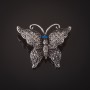 Spilla farfalla argentata con pietre grigie e occhi azzurri 3 cm