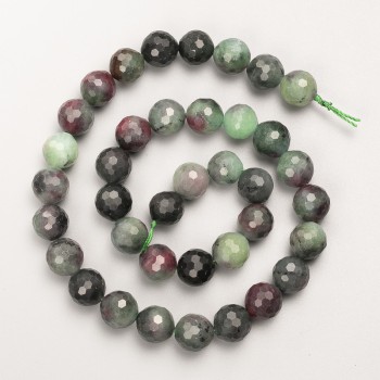 Perle di zoisite naturali, pietra sfaccettata a sfera su filo, diametro 10 mm ±, lunghezza 38 cm ±