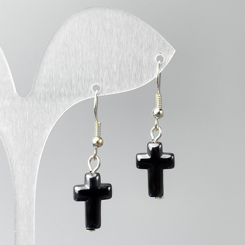 Orecchini Croce di Ematite, diametro circa 10×15 mm, lunghezza 35 mm