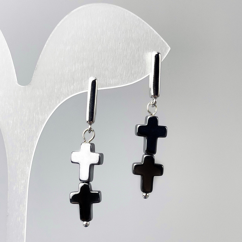 Orecchini Ematite Croce, diametro 8, 5×23mm (+-), lunghezza 37mm