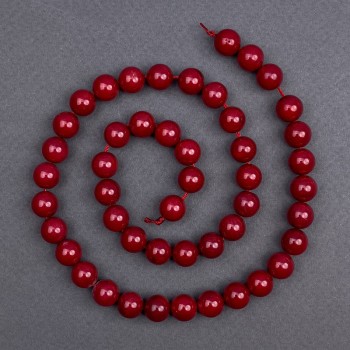 Corallo naturale, sfere lisce, diametro 9 mm ±, lunghezza 40 cm ± su filo