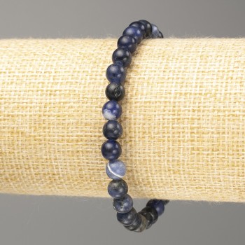 Bracciale in sodalite, pietra naturale, palline lisce, diametro 6 mm ±, lunghezza 18 cm (elastico)