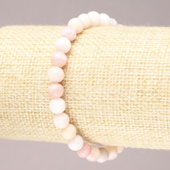 Bracciale elastico in pietra naturale opale rosa, perla liscia, diametro di circa 6 mm