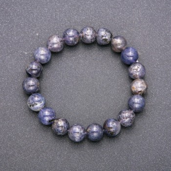 Bracciale in pietra naturale di iolite su elastico con sfere lisce, diametro 10(±) mm circonferenza 18 cm