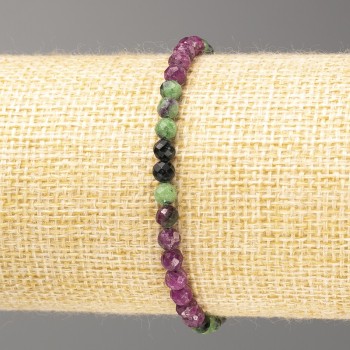 Bracciale in zoisite naturale con perline sfaccettate, diametro 4 mm, lunghezza 18 cm (elastico)