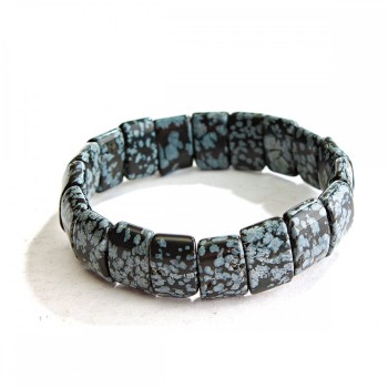 Bracciale elastico nero e bianco in Ossidiana delle Nevi «Lacrime degli Apache» con pietre rettangolari 11x15 mm (±)
