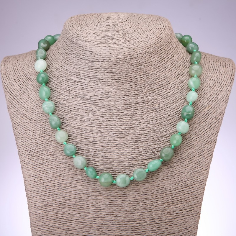 Collana in giada sfaccettata, diametro 10-12 mm, lunghezza 48 cm