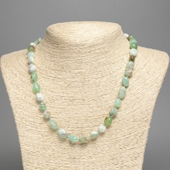 Collana di crisoprasio naturale, perline levigate al tamburo, diametro 8×10 mm, lunghezza 50 cm+