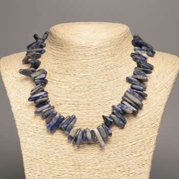 Collana in pietra naturale sodalite, frammenti a forma di ago, diametro 20×6 mm, lunghezza 48 cm +