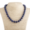Collana in lapislazzuli, perle lisce, diametro 12 mm, chiusura a moschettone, lunghezza 48 cm
