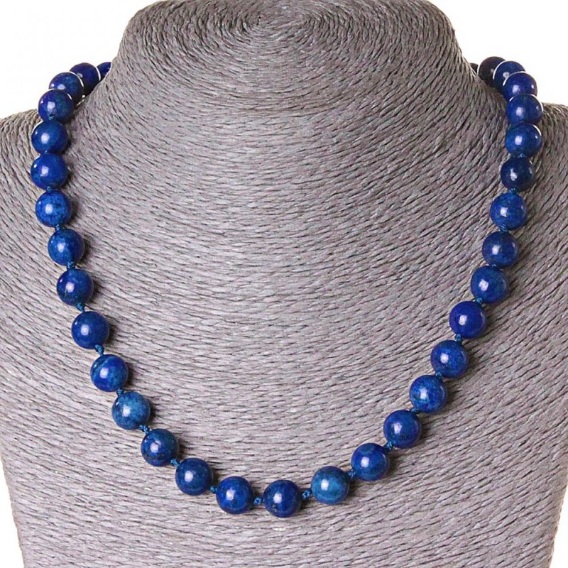 Collana in lapislazzuli, perle tonde da 10 mm, lunghezza 45 cm