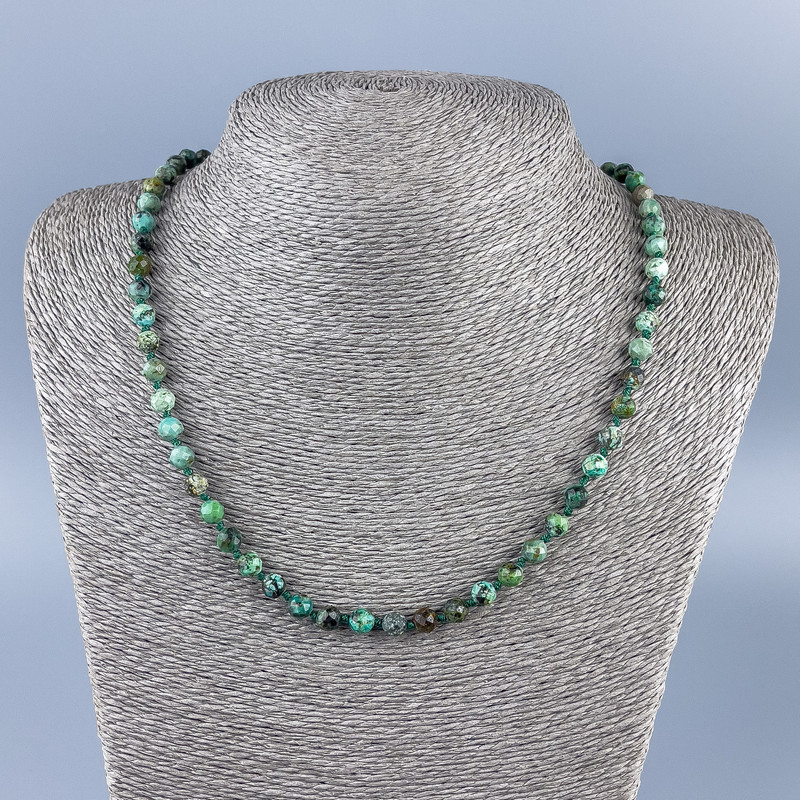 Collana in crisocolla e lapislazzuli, pallina sfaccettata da 6 mm, lunghezza 52 cm +