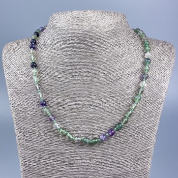 Collana in fluorite naturale con palline lisce, diametro 6,5 mm, lunghezza 52 cm ±