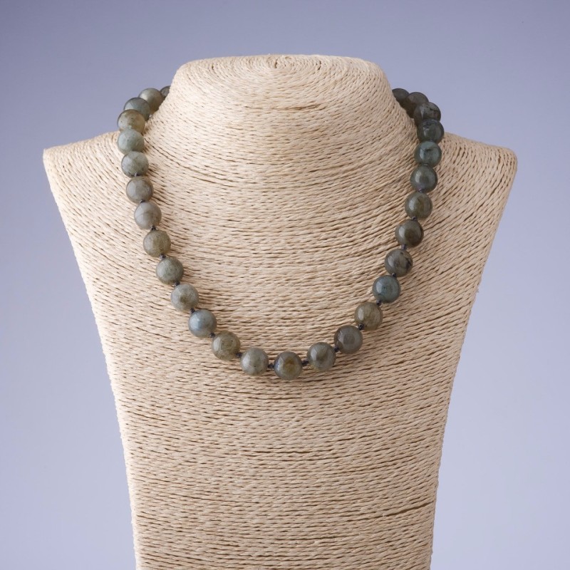 Collana in labradorite naturale, lunghezza 47 cm, diametro 12 mm