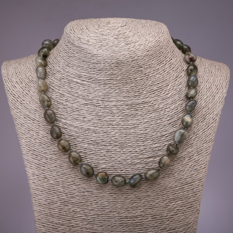 Collana in Labradorite sfaccettata, diametro 10×14 mm (±), lunghezza 48 cm