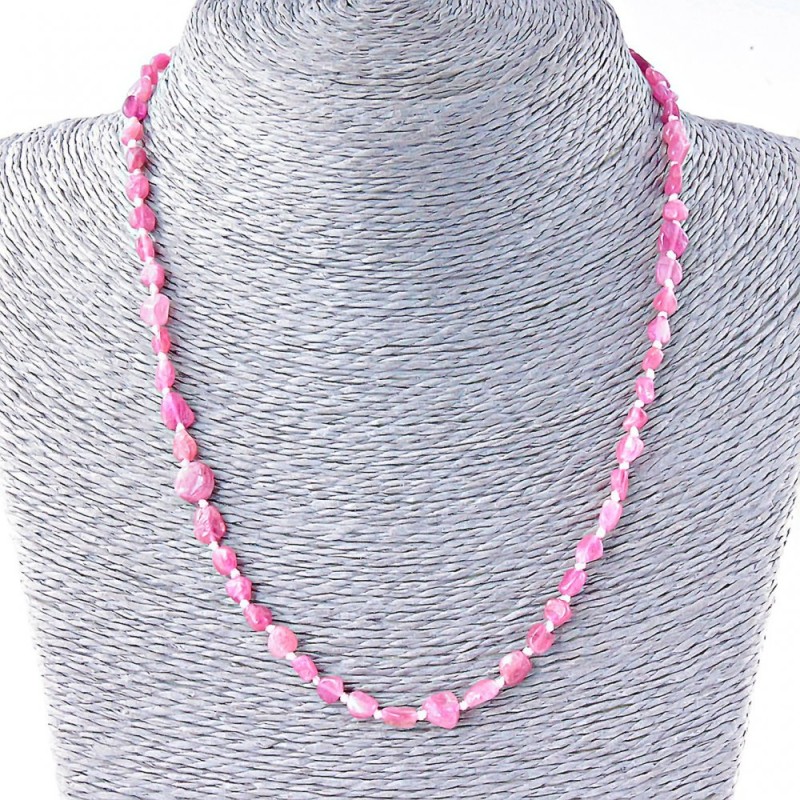Collana in tormalina rosa, levigata, 5-8 mm (+- 4), lunghezza 48 cm