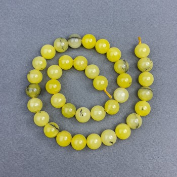 Perline di turchese giallo lisce a palline, diametro 10 mm ±, su filo, lunghezza 38 cm+