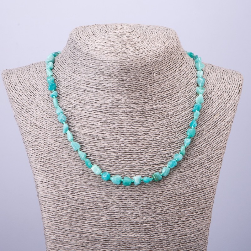 Collana in amazonite sfaccettata, diametro 5-7 mm, lunghezza 47 cm